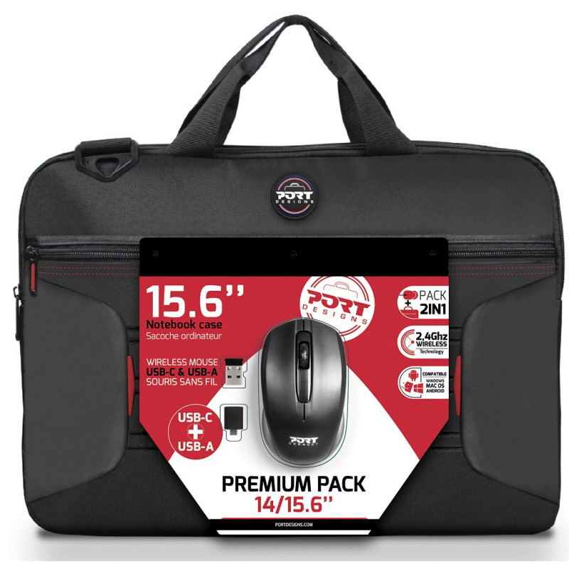 [501873] Port Premium Pack 14/15.6" Toploader Bag with Wireless Mouse Bundle
